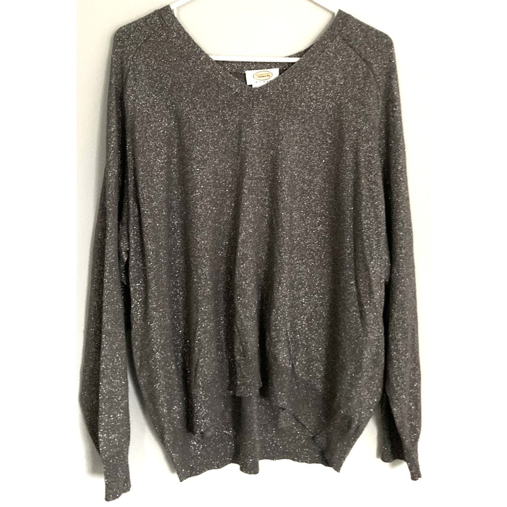 Vtg Talbots Sweater Women 2X Vneck Raglan Metallic Pullover Stretch Hong Kong